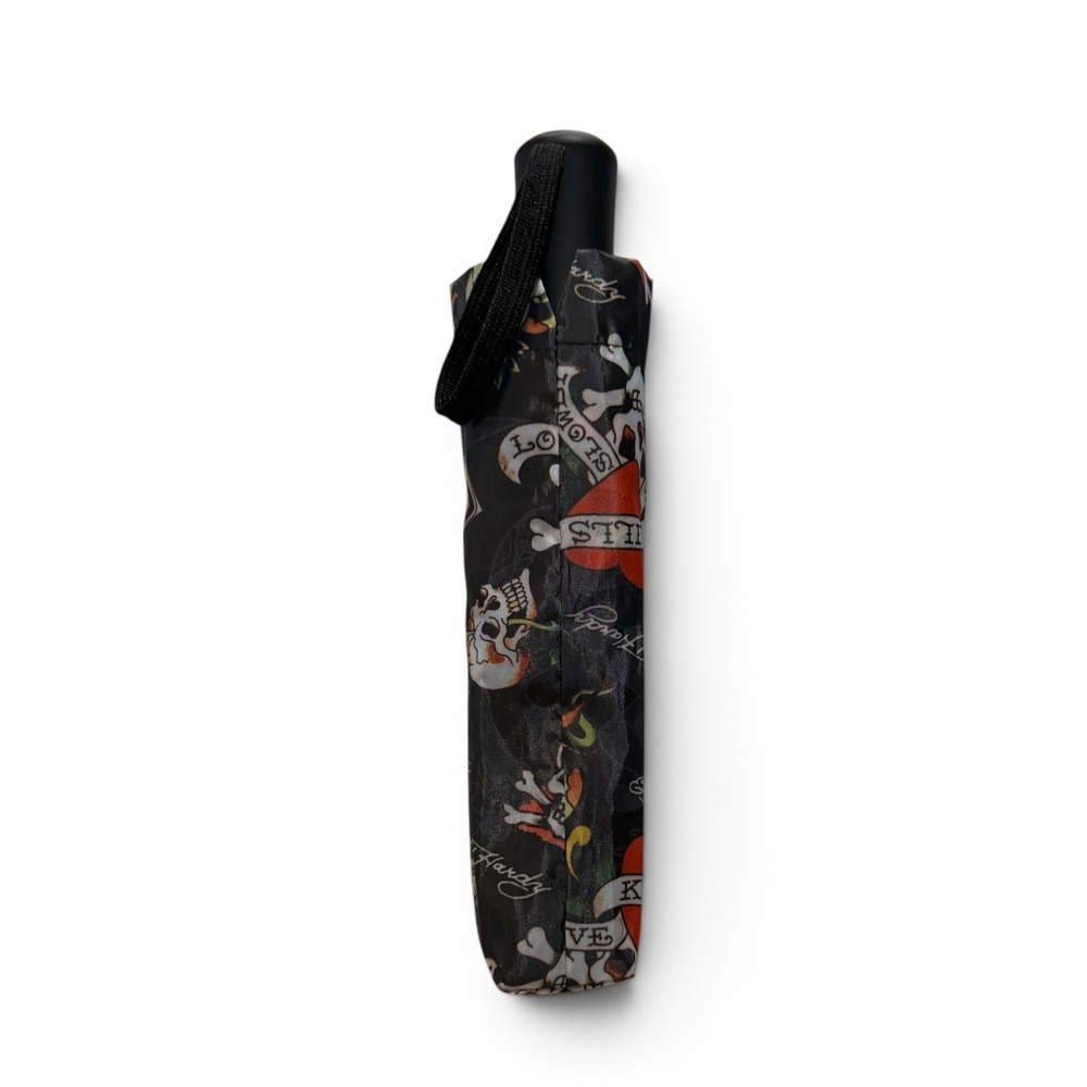 Ed Hardy Tattoo Print Compact Umbrella Black Skulls Love Kills Slowly WSEH00864